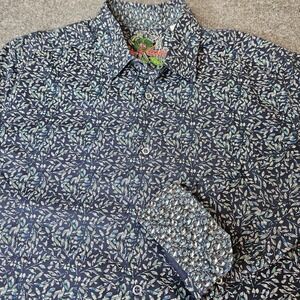 Robert Graham Mens Longsleeve Button Up Shirt Size‎ XL Contrast Trim Blue